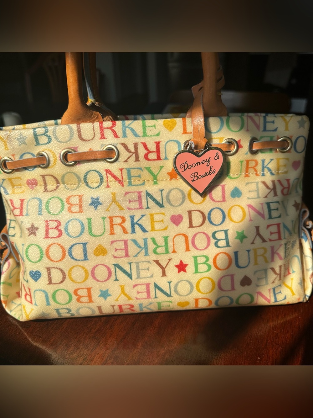 Vintage Y2K Multicolored Dooney & Bourke Tote Bag Purse With Charm Early 2000s
